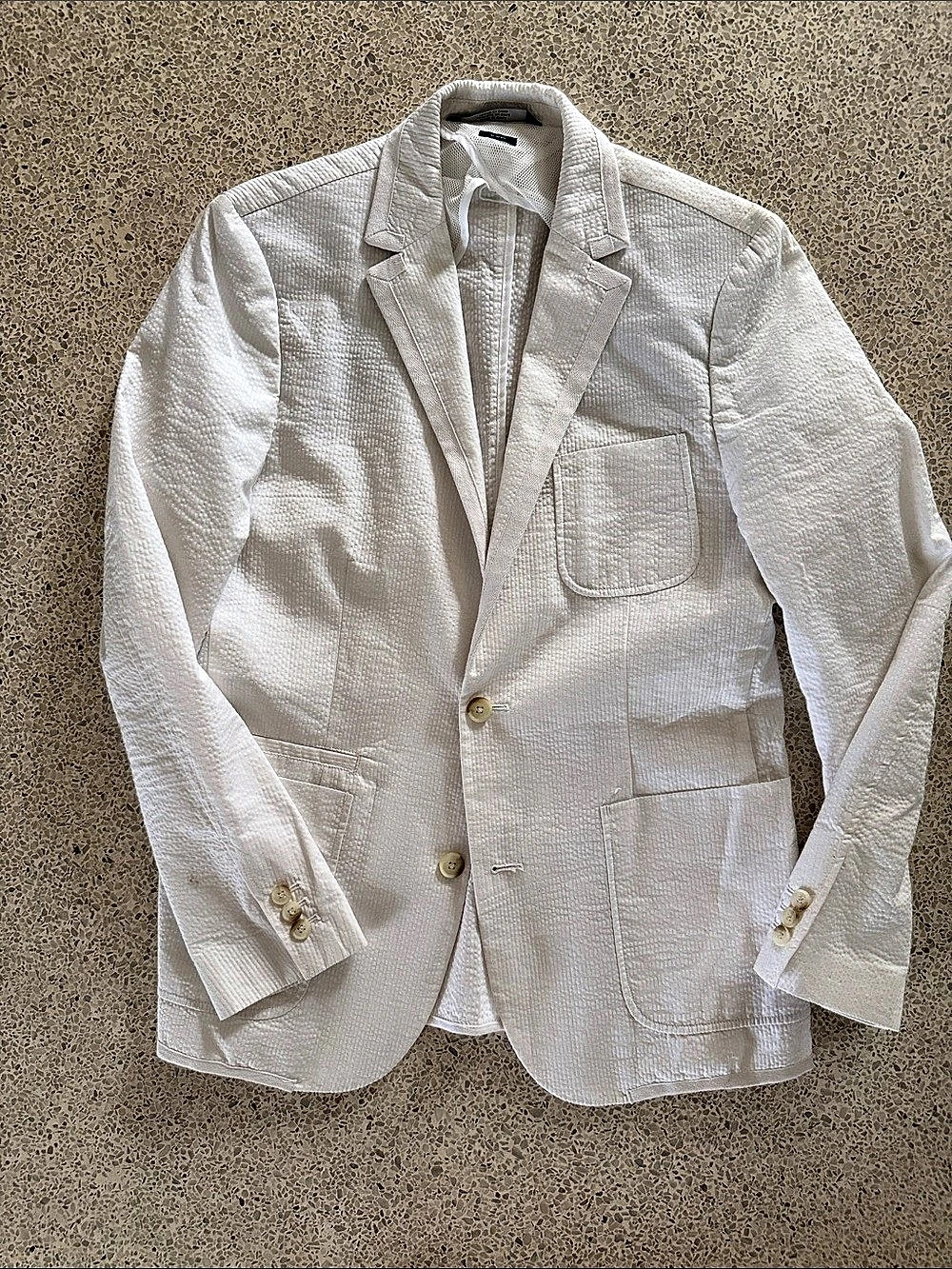 Perry Ellis White Seersucker Blazer Size Medium 40R Like New
